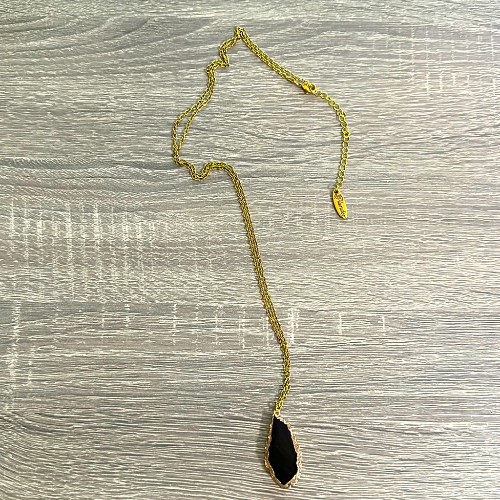 Women’s Plunder Gold Necklace With Black Stone Pendant On Both Sides